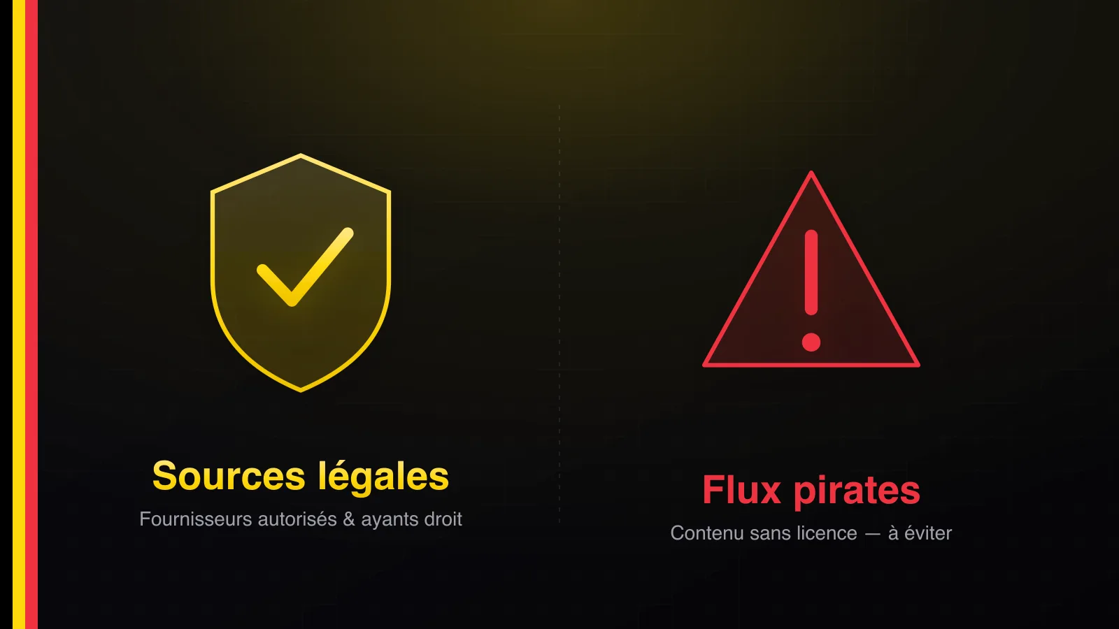 Comparaison entre sources IPTV légales autorisées et flux pirates illégaux en Belgique